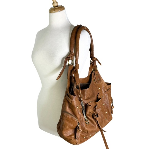 Dolce & Gabbana Large Leather Shoulder Bag with Logo Charms Distressed Brown - Picture 16 of 16